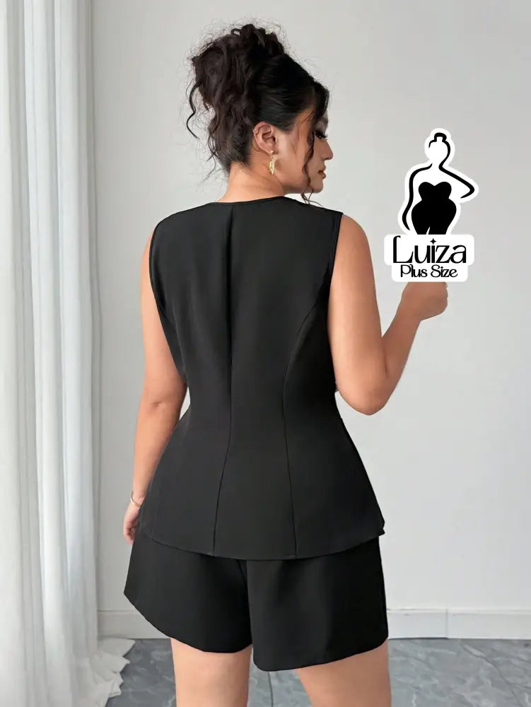 Conjunto Colete Alfaiataria Sem Mangas Short Elegante Plus Size