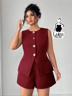 Conjunto Colete Alfaiataria Sem Mangas Short Elegante Plus Size