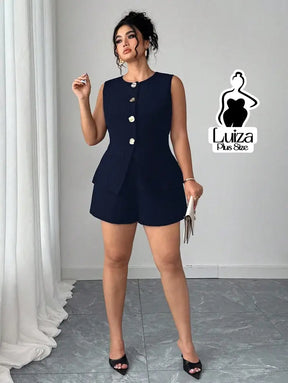 Conjunto Colete Alfaiataria Sem Mangas Short Elegante Plus Size