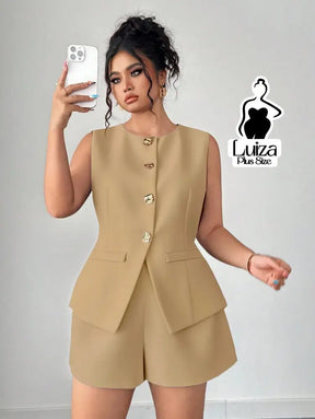 Conjunto Colete Alfaiataria Sem Mangas Short Elegante Plus Size