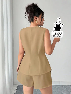 Conjunto Colete Alfaiataria Sem Mangas Short Elegante Plus Size