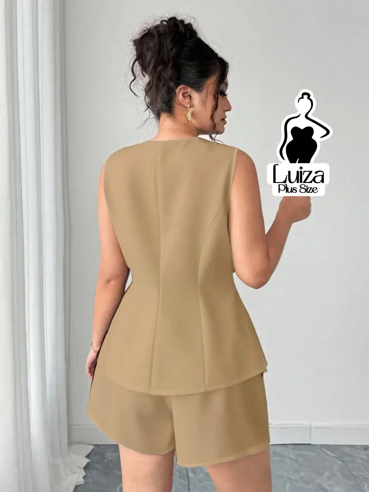 Conjunto Colete Alfaiataria Sem Mangas Short Elegante Plus Size