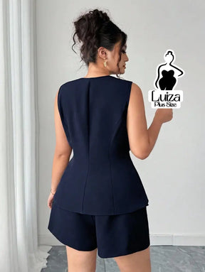 Conjunto Colete Alfaiataria Sem Mangas Short Elegante Plus Size