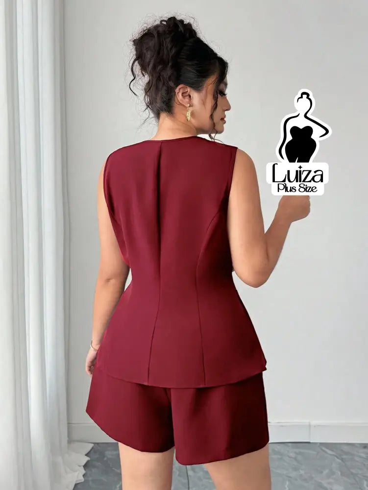 Conjunto Colete Alfaiataria Sem Mangas Short Elegante Plus Size