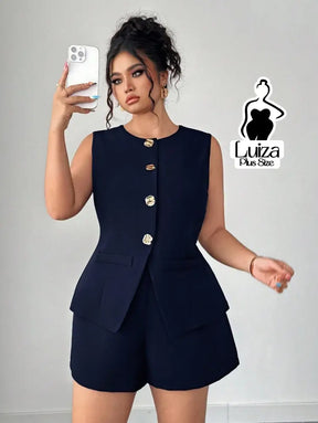 Conjunto Colete Alfaiataria Sem Mangas Short Elegante Plus Size