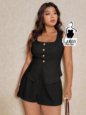 Conjunto Colete Alfaiataria Short Casual Elegante Plus Size