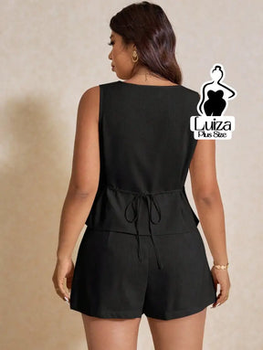Conjunto Colete Alfaiataria Short Casual Elegante Plus Size