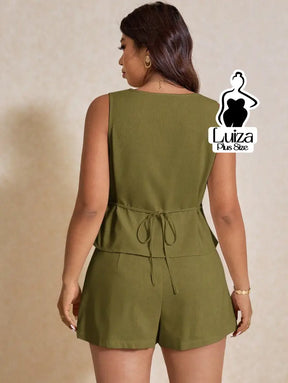 Conjunto Colete Alfaiataria Short Casual Elegante Plus Size