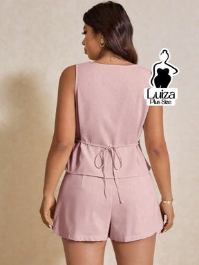 Conjunto Colete Alfaiataria Short Casual Elegante Plus Size