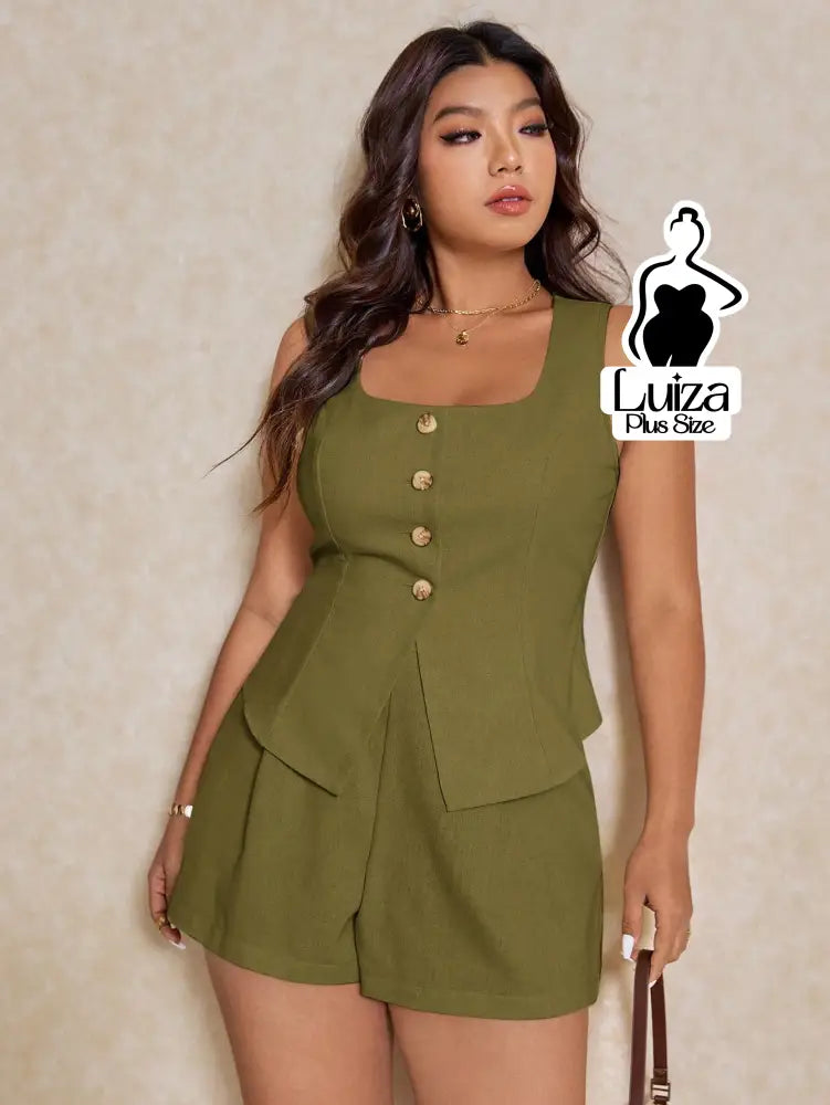 Conjunto Colete Alfaiataria Short Casual Elegante Plus Size
