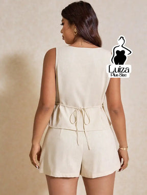 Conjunto Colete Alfaiataria Short Casual Elegante Plus Size
