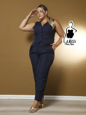 Conjunto Colete Botões Calça Jogger Casual Elegante Plus Size