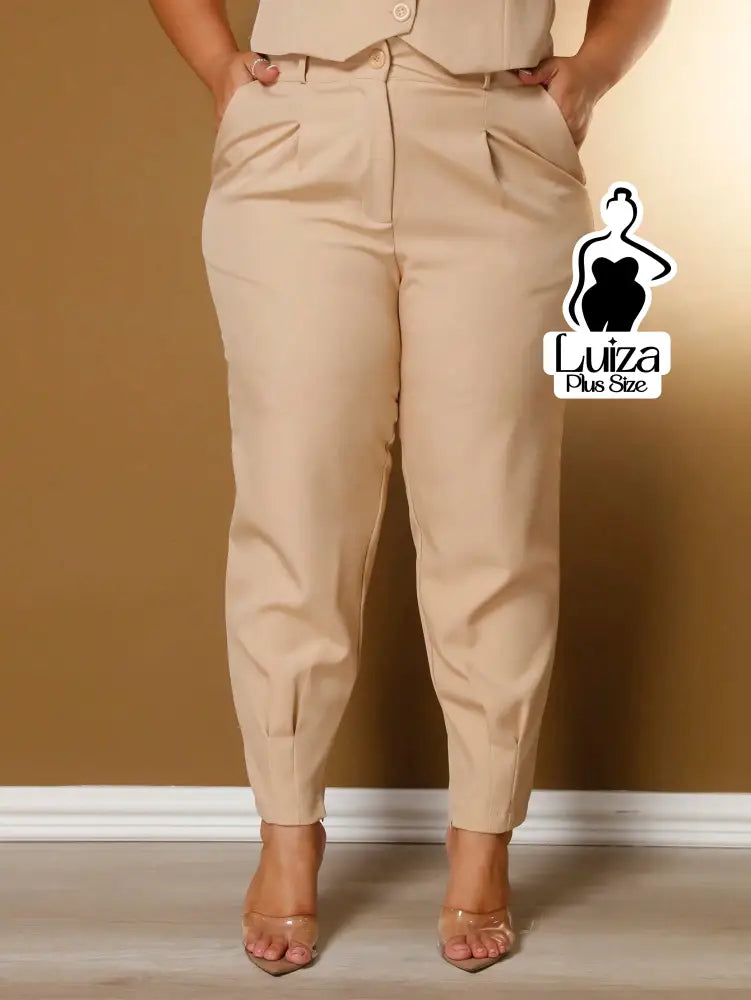 Conjunto Colete Botões Calça Jogger Casual Elegante Plus Size
