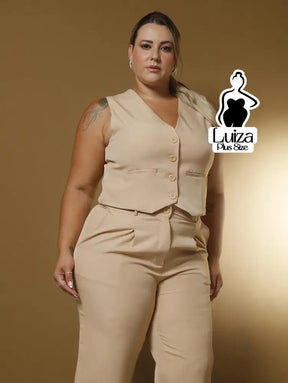 Conjunto Colete Botões Calça Jogger Casual Elegante Plus Size