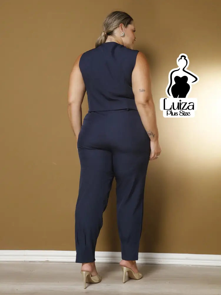 Conjunto Colete Botões Calça Jogger Casual Elegante Plus Size