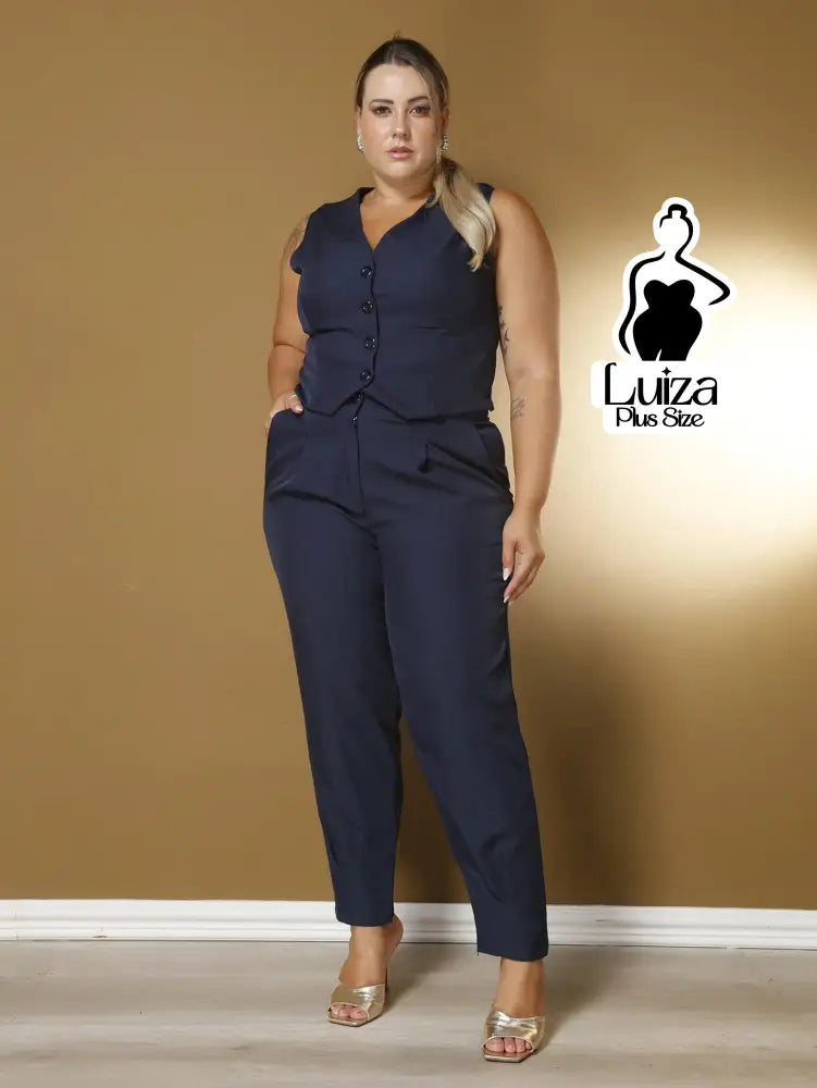 Conjunto Colete Botões Calça Jogger Casual Elegante Plus Size