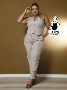 Conjunto Colete Botões Calça Jogger Casual Elegante Plus Size