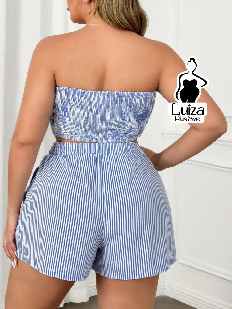 Conjunto Tomara Que Caia Listrado Short Casual Verão Plus Size