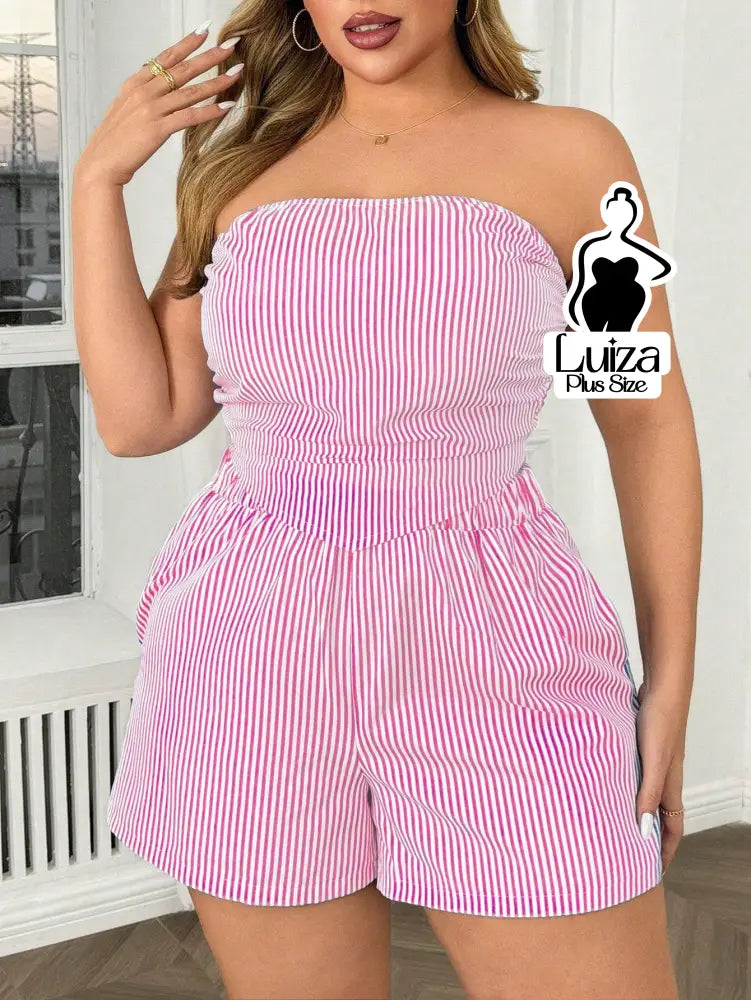 Conjunto Tomara Que Caia Listrado Short Casual Verão Plus Size
