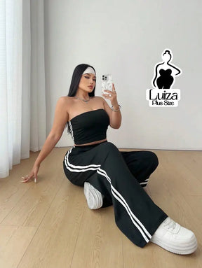 Conjunto Top Faixa Calça Pantalona Estilo Street Plus Size