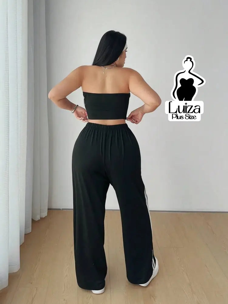 Conjunto Top Faixa Calça Pantalona Estilo Street Plus Size
