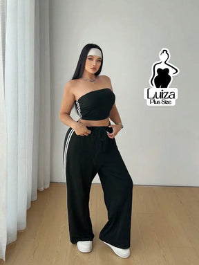 Conjunto Top Faixa Calça Pantalona Estilo Street Plus Size