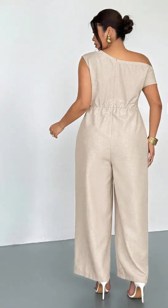 Macacão Longo Pantalona Decote Assimétrico Elegante