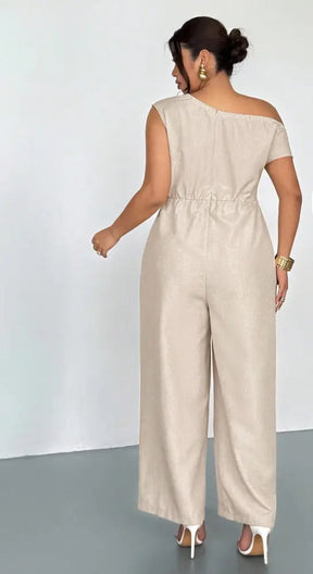 Macacão Longo Pantalona Decote Assimétrico Elegante Plus Size