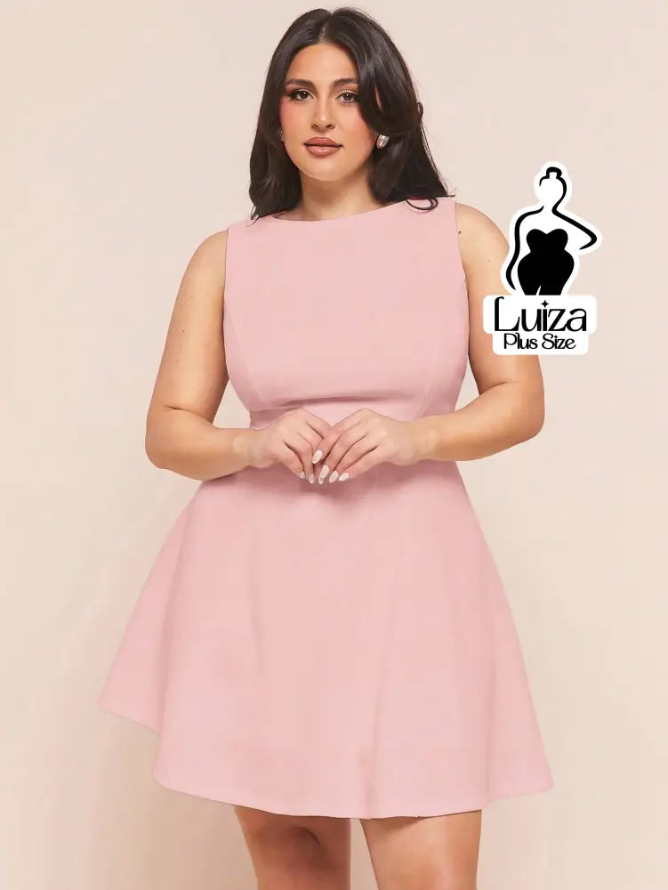 Vestido Curto Godê Sem Mangas Cintura Marcada Plus Size