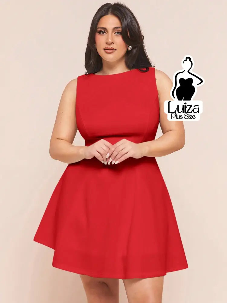 Vestido Curto Godê Sem Mangas Cintura Marcada Plus Size