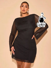 Vestido Curto Manga Longa Tule Barra Ondulada Plus Size