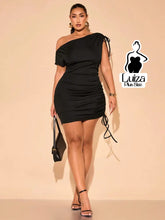 Vestido Curto Um Ombro Só Amarração Drapeado Plus Size