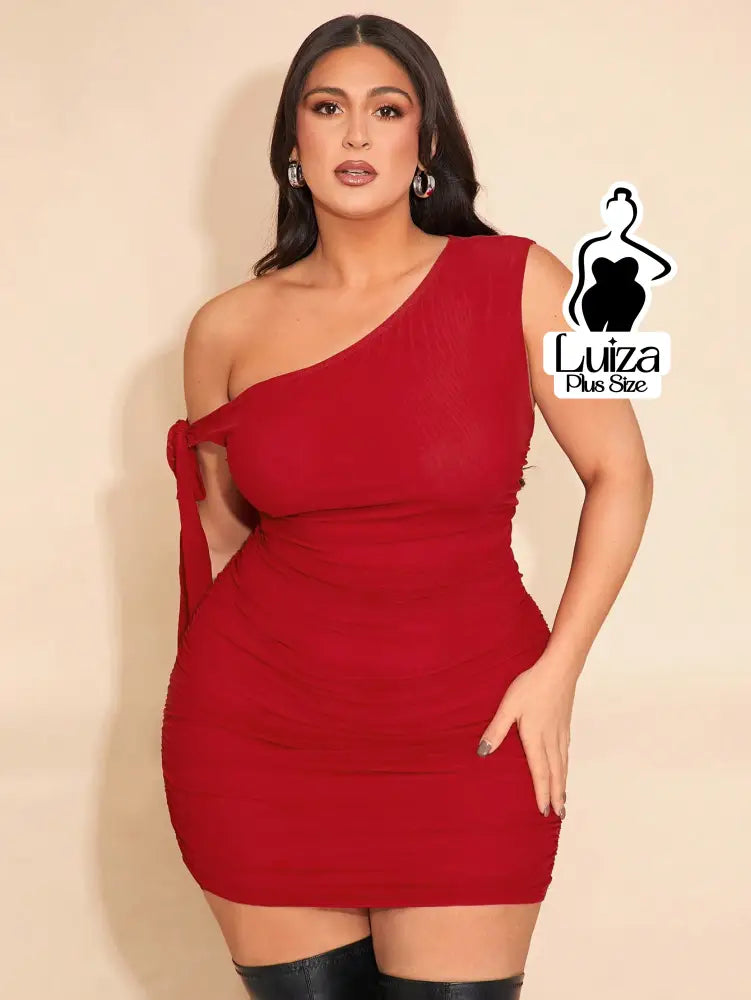 Vestido Curto Um Ombro Só Detalhe Amarração Plus Size