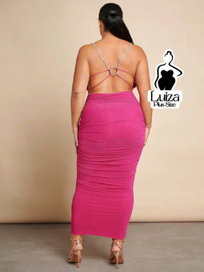 Vestido Longo Ajustado Alças Finas Brilho Plus Size