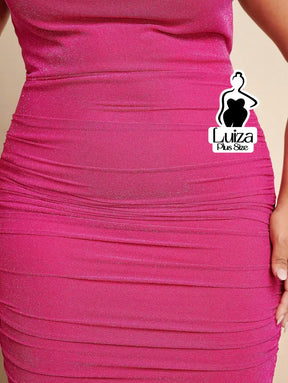 Vestido Longo Ajustado Alças Finas Brilho Plus Size