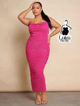 Vestido Longo Ajustado Alças Finas Brilho Plus Size