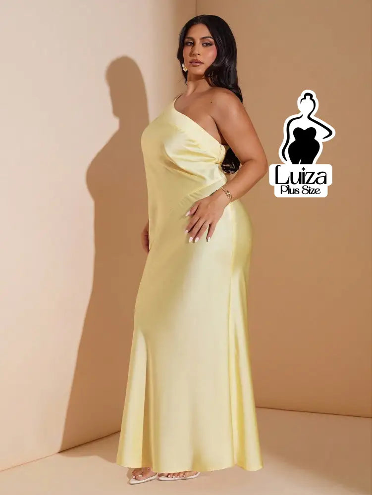 Vestido Longo Cetim Um Ombro Só Costas Abertas Plus Size
