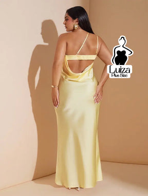 Vestido Longo Cetim Um Ombro Só Costas Abertas Plus Size