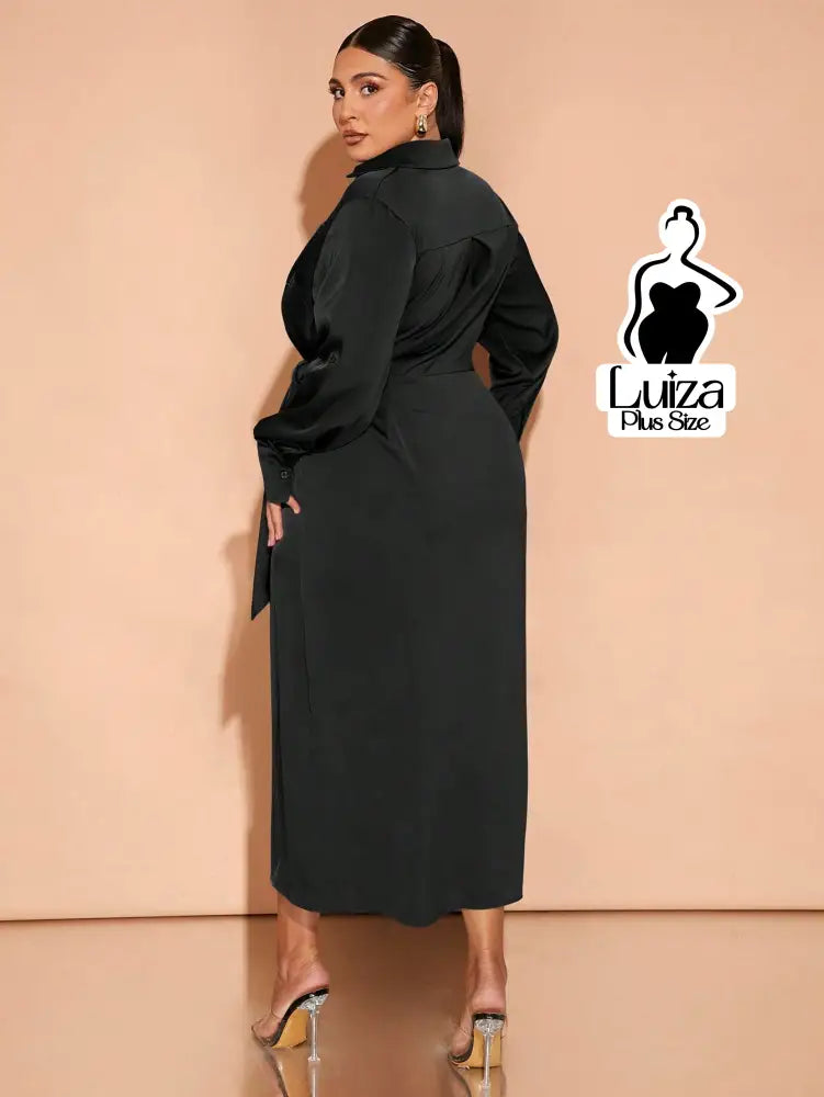 Vestido Longo Chemise Transpassado Amarração Lateral Plus Size