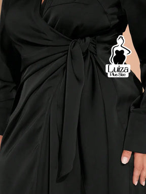 Vestido Longo Chemise Transpassado Amarração Lateral Plus Size