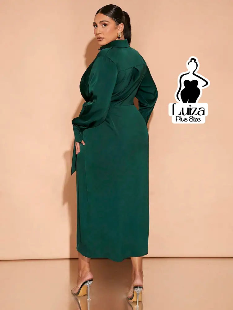 Vestido Longo Chemise Transpassado Amarração Lateral Plus Size