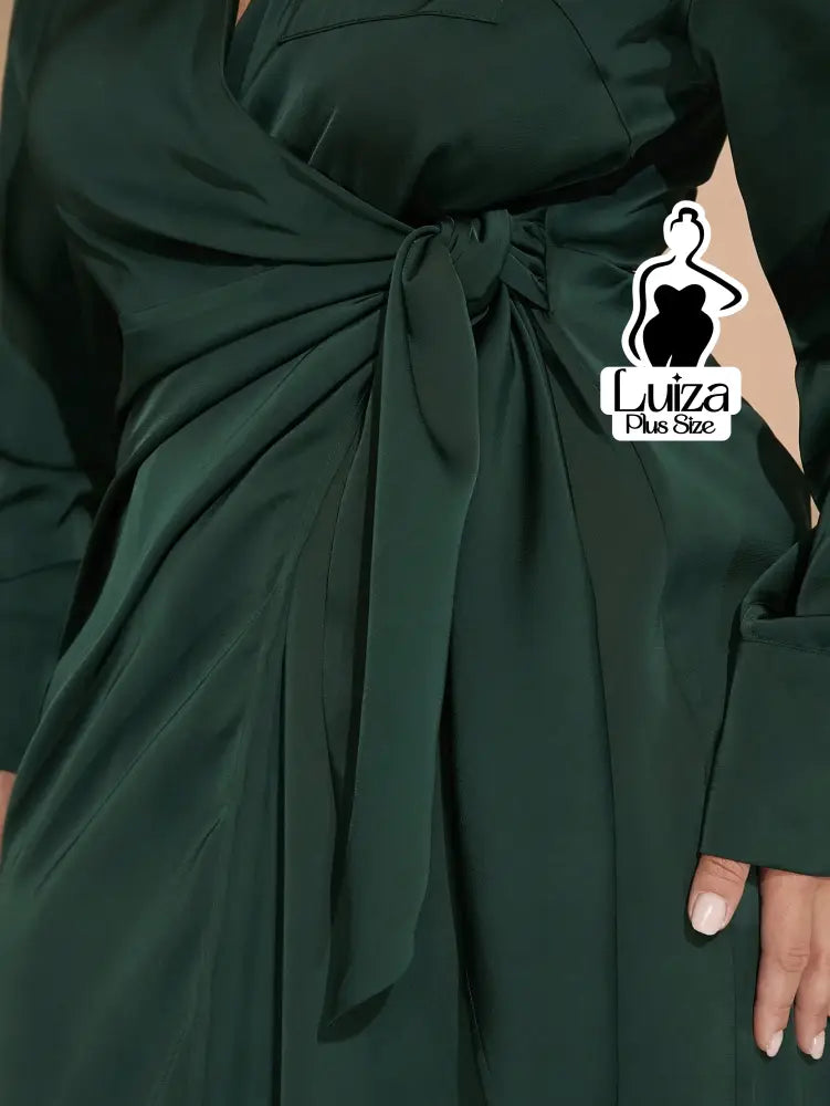 Vestido Longo Chemise Transpassado Amarração Lateral Plus Size