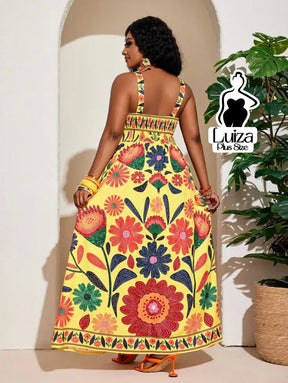 Vestido Longo Estampado Floral Alças Largas Plus Size