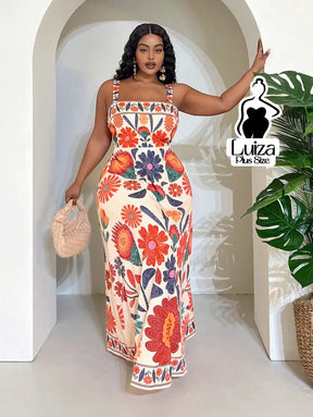 Vestido Longo Estampado Floral Alças Largas Plus Size