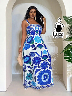 Vestido Longo Estampado Floral Alças Largas Plus Size