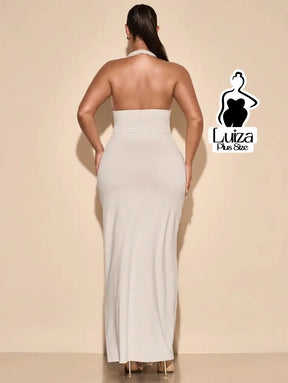 Vestido Longo Frente Única Amarração Fenda Plus Size