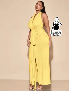 Vestido Longo Frente Única Amarração Fenda Plus Size
