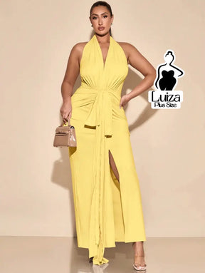 Vestido Longo Frente Única Amarração Fenda Plus Size