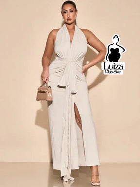 Vestido Longo Frente Única Amarração Fenda Plus Size