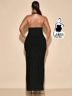 Vestido Longo Frente Única Amarração Fenda Plus Size